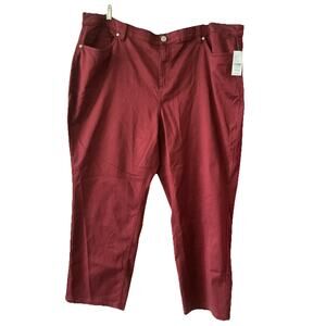 CATHERINES Sateen Stretch Comfort Waist Trousers Burgundy 24WP $60 44x26 NWT